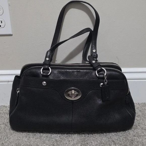 Coach Y2K Penelope Pebbled Leather Satchel Shoulder Bag Black Turnlock - Picture 1 of 13